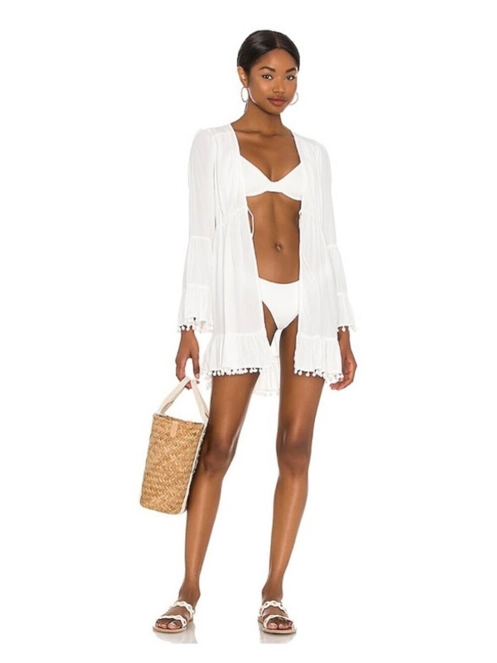 Revolve Lovers&Friends White Tie Front Cherry Robe Swim Cover Up Sz.XS